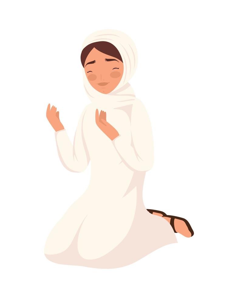 personaje de oración de mujer musulmana vector