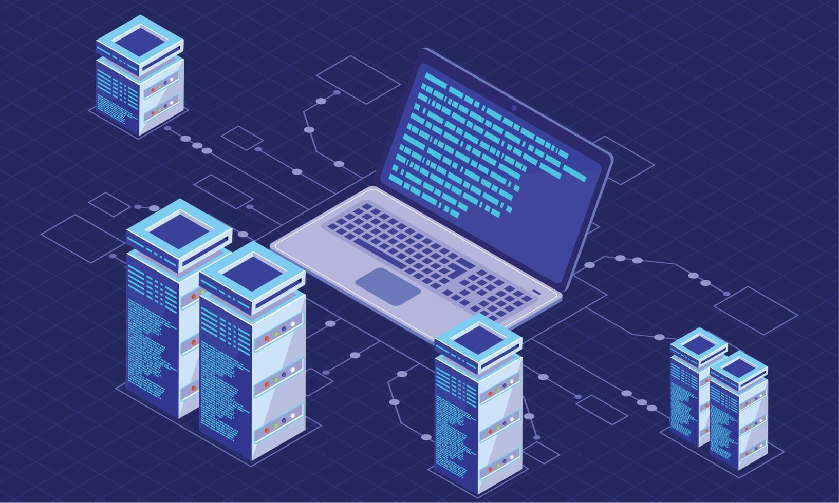 laptop and servers tech vector