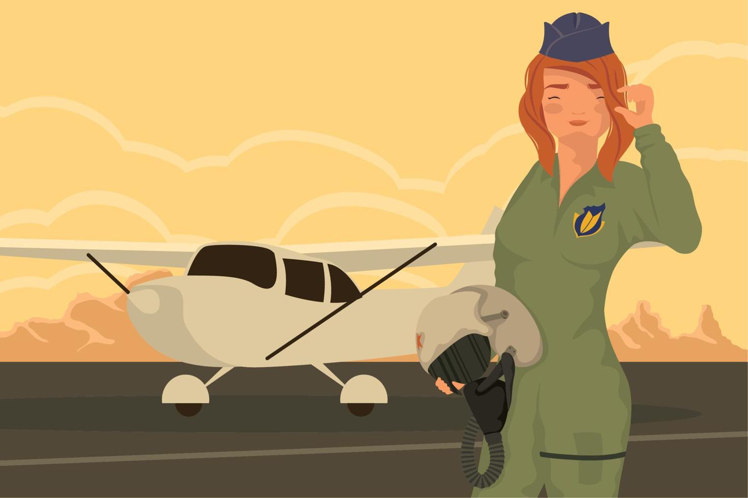 female war pilot and airplane vector