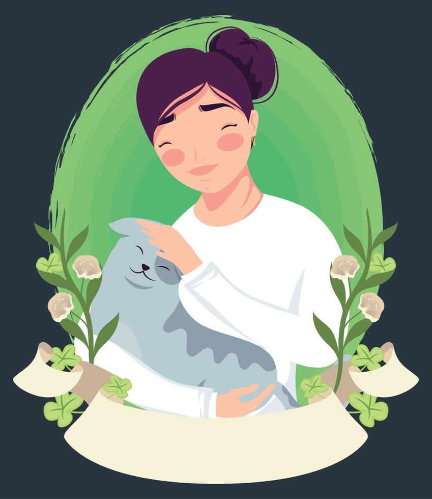 woman with cat frame vector