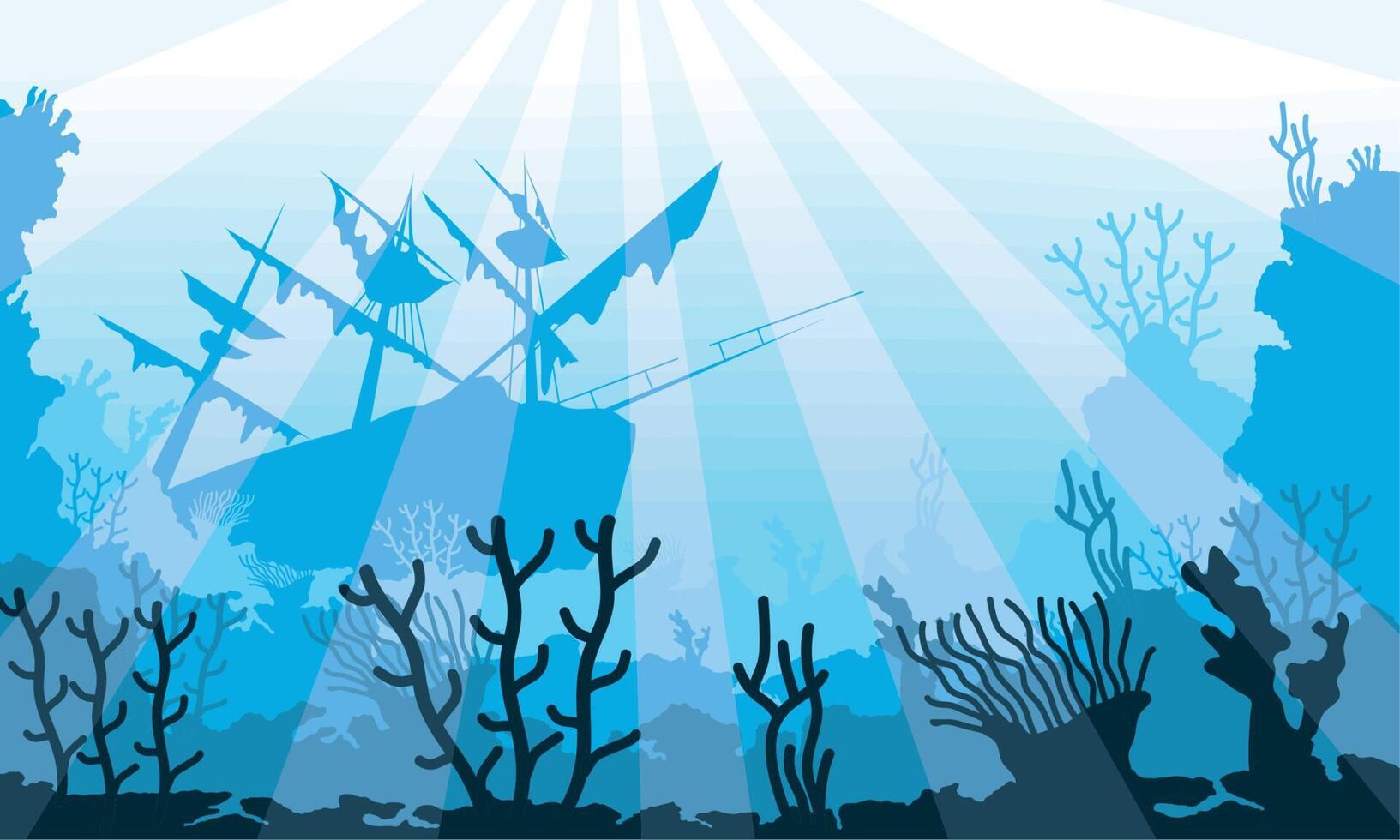 coral reefs with pirate ship vector