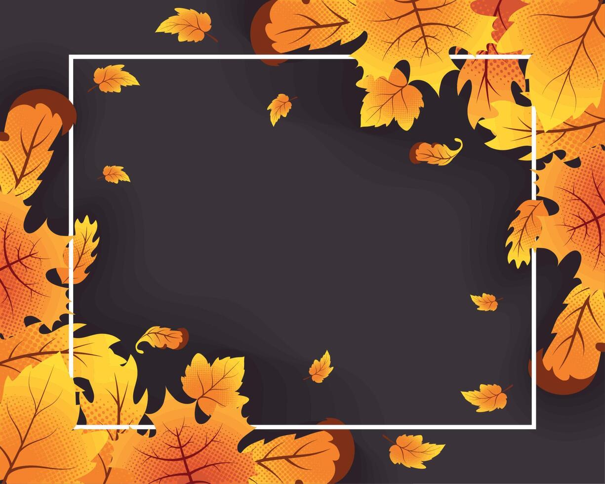 autumn season leafs square frame vector