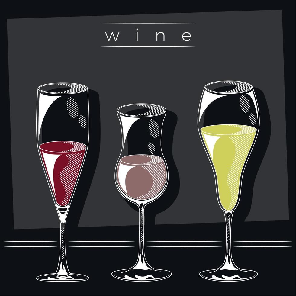 three wine drinks cups vector