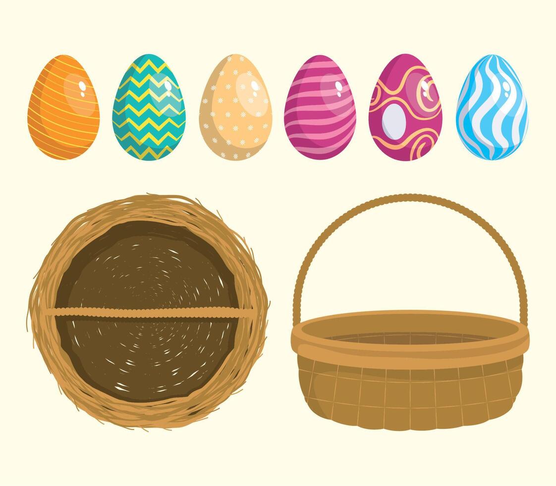 ocho iconos de la temporada de pascua vector