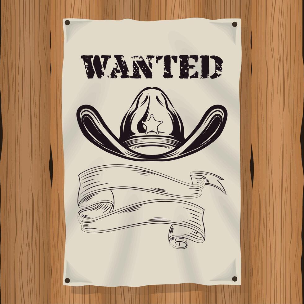 sheriff hat in wanted label vector