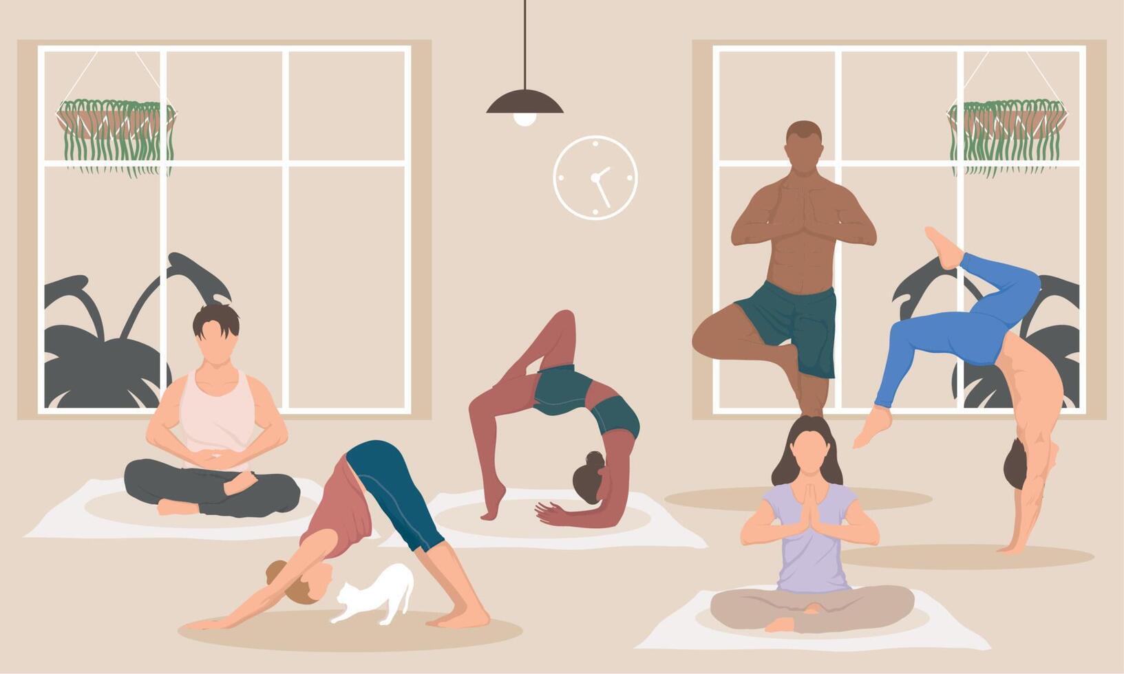 personas practicando yoga vector