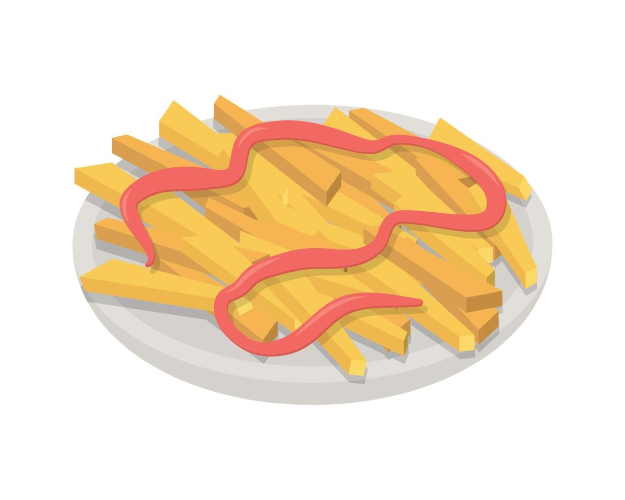 french fries with ketchup vector