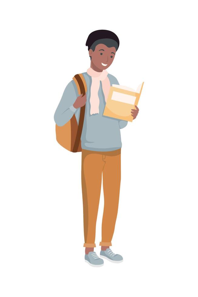 personaje de chico estudiante afro vector