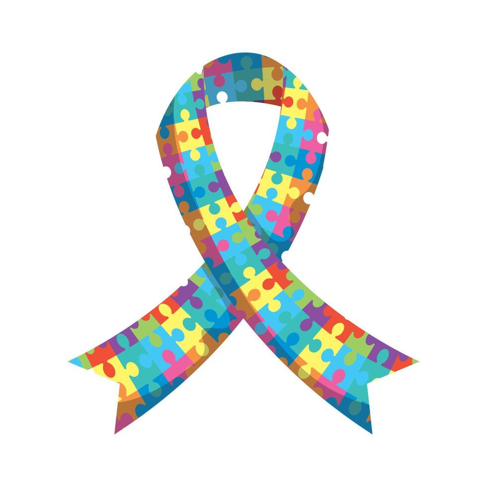 autism day puzzle ribbon vector