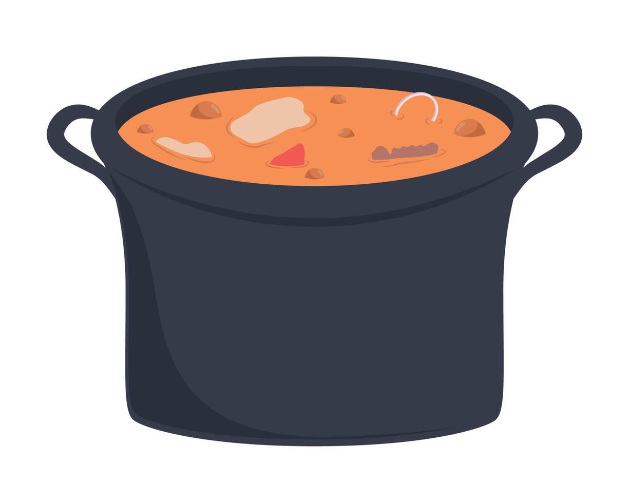 olla de cocina con sopa vector