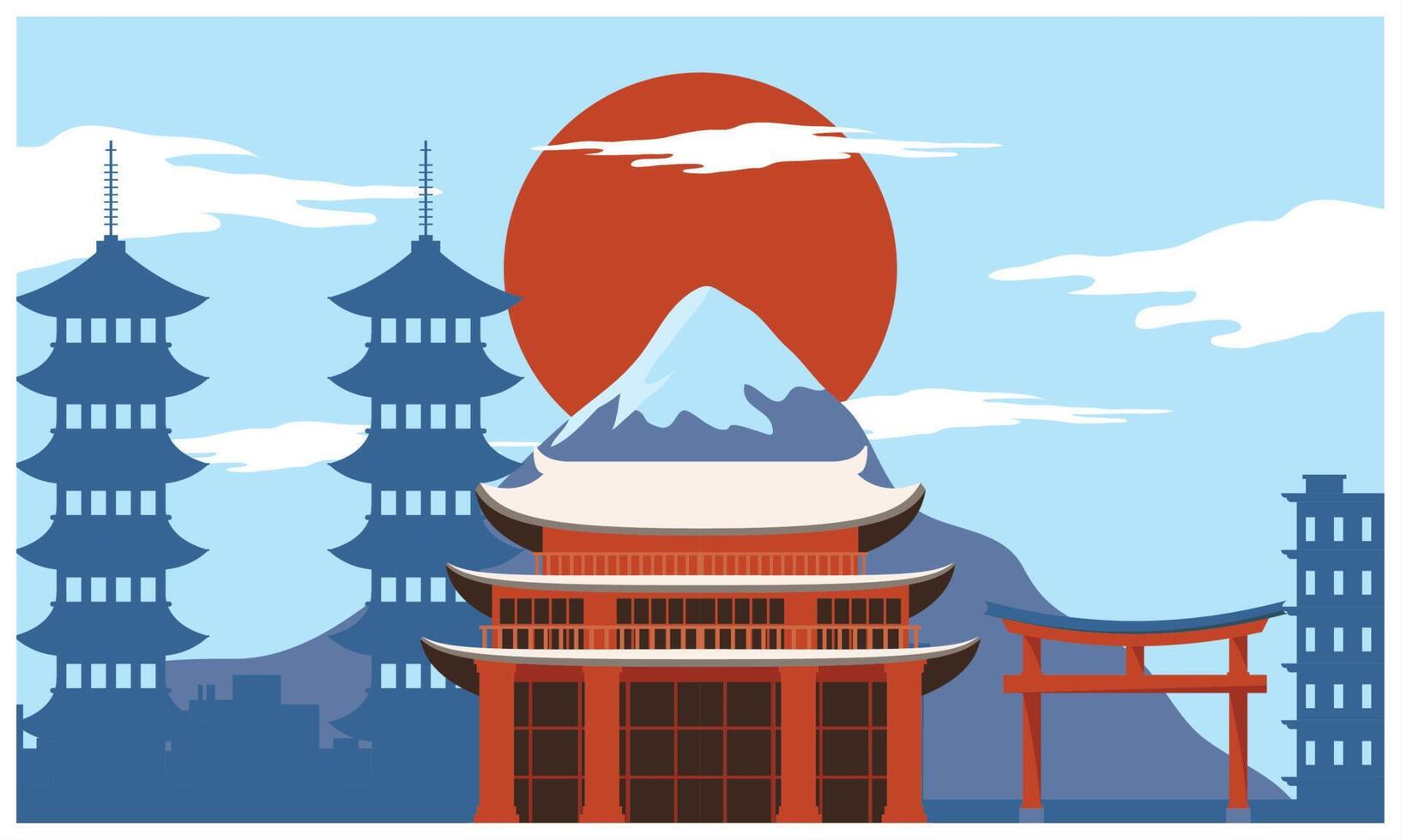 japanese landmarks scene vector