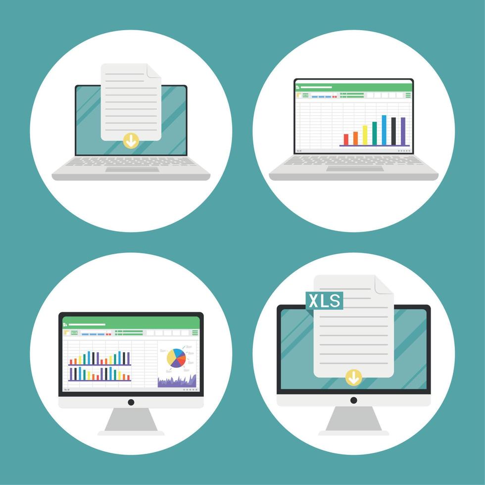 four spreadsheet documents icons vector