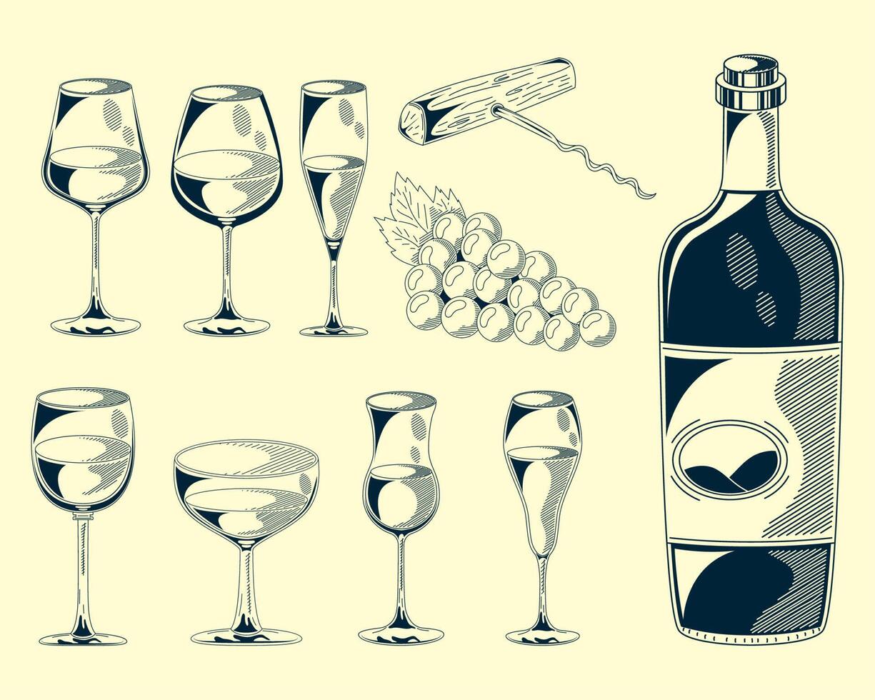 diez iconos de bebidas de vino vector