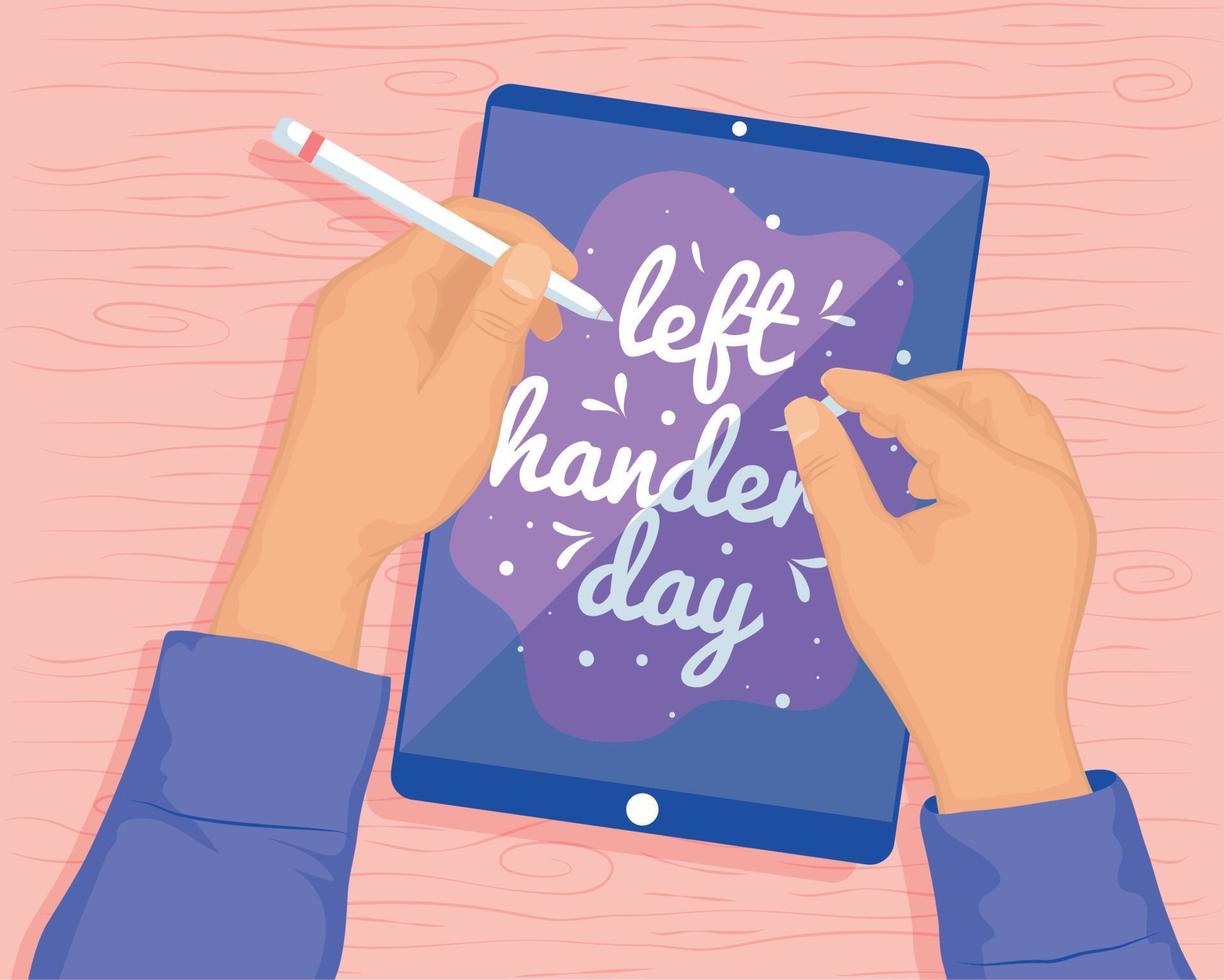 left handers day lettering card vector