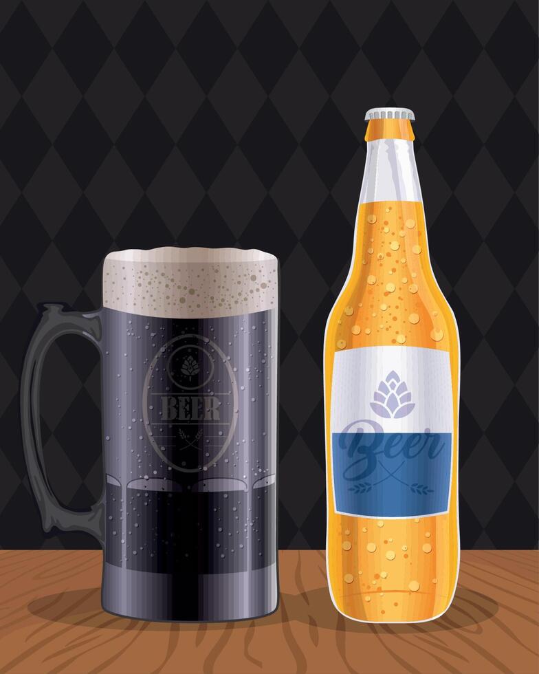 jarra de cerveza y botella vector