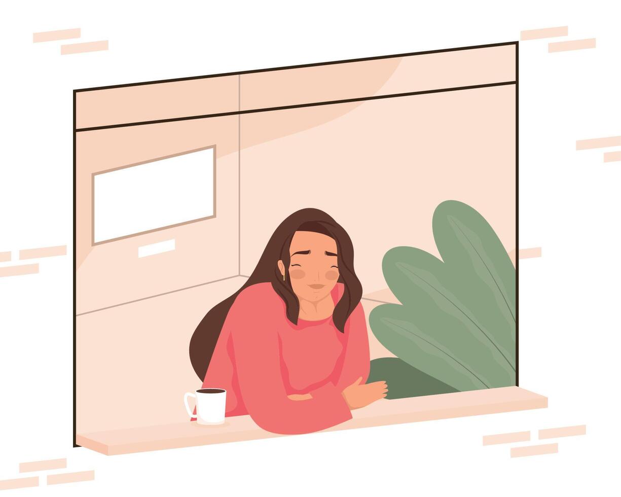 woman looking out the window vector