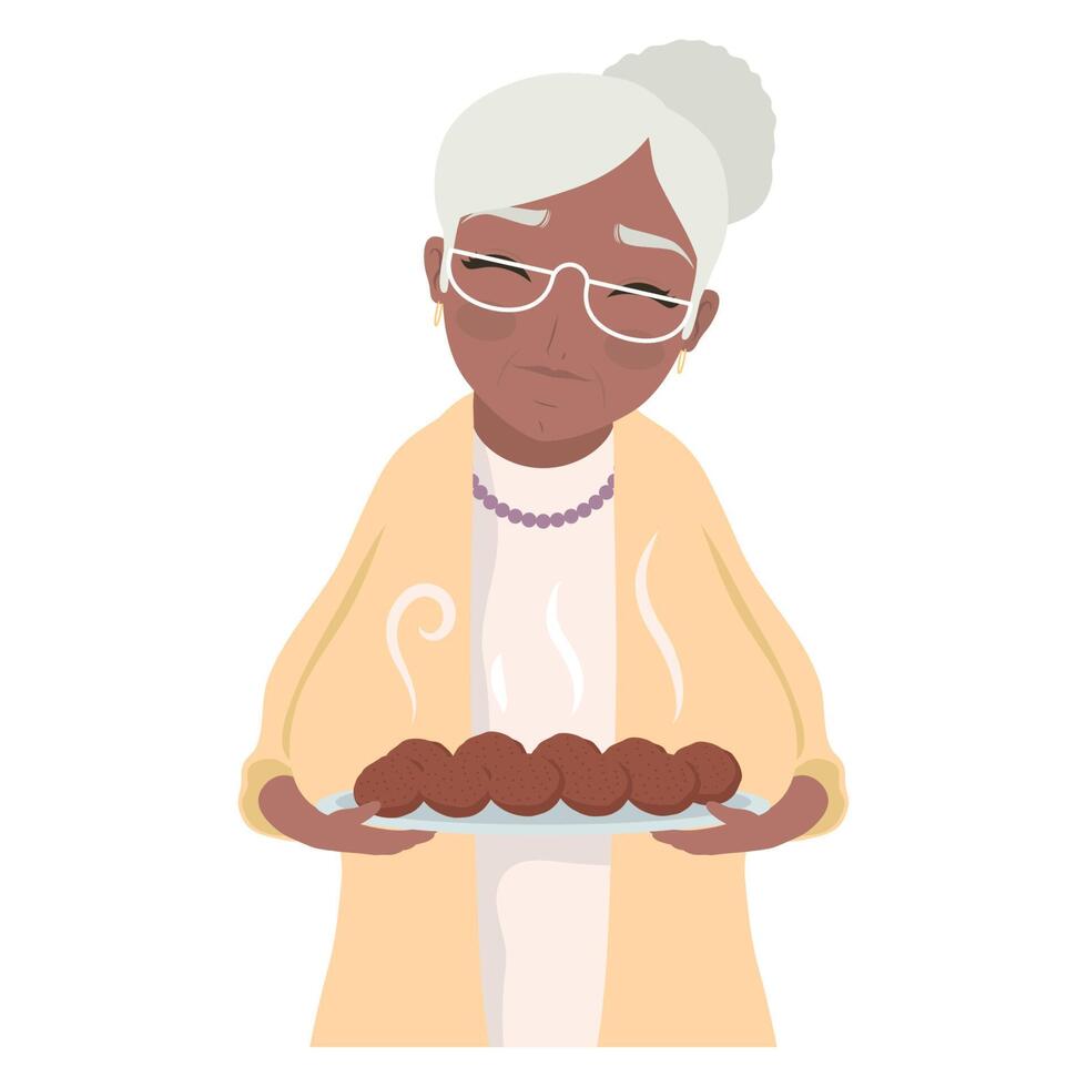 grandmother with cookies in tray vector