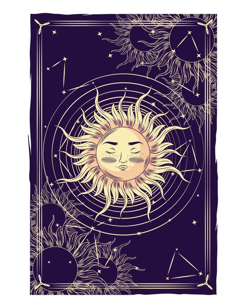 carta de tarot con sol vector