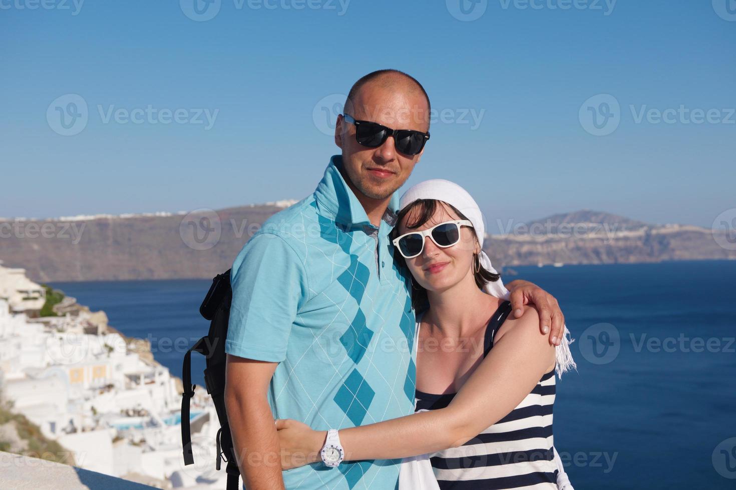 happy young couple tourists in greece photo