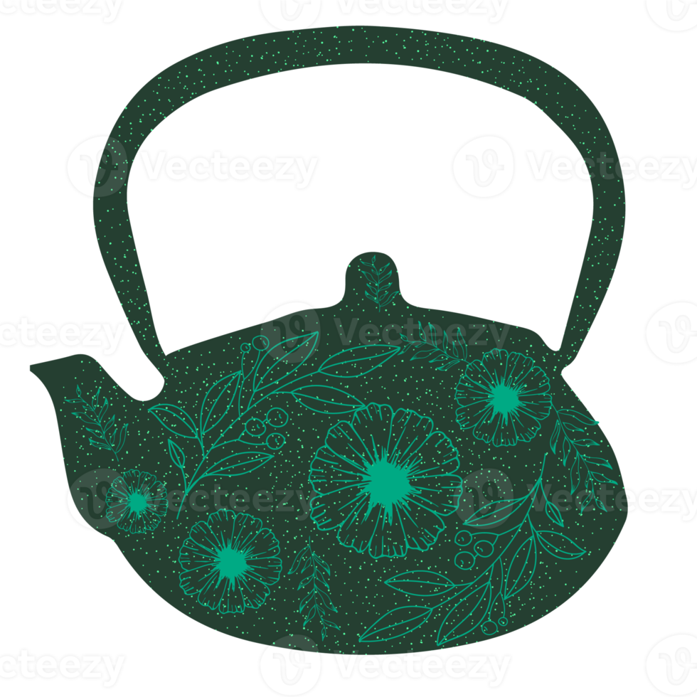 Herbal teapot collection decorative kettle with flower elements png