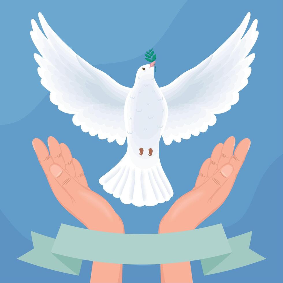 hands protecting peace dove vector