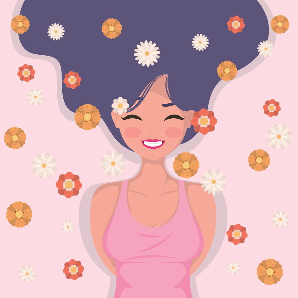woman with flowers pattern vector