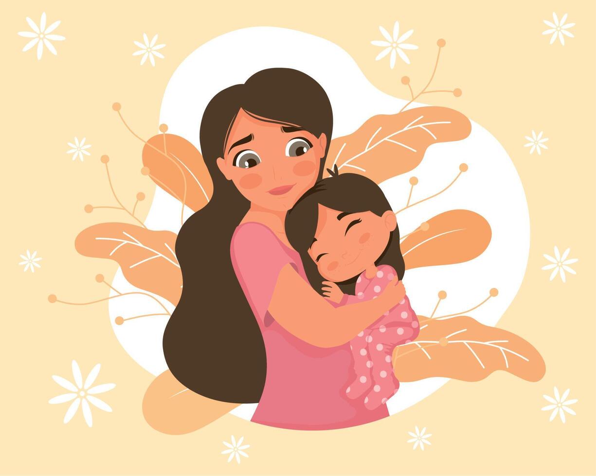 mom and daughter card vector