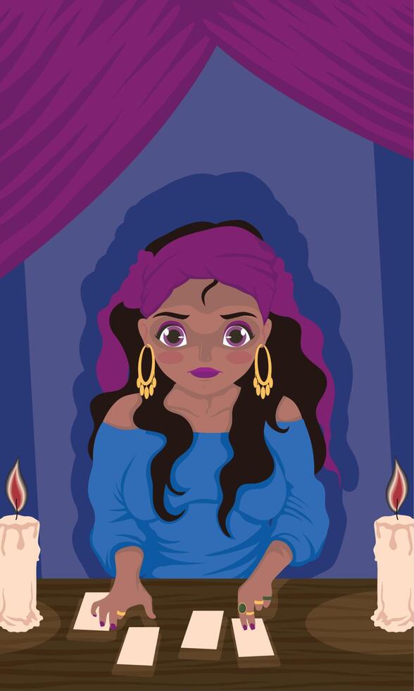 witch with tarot cards vector