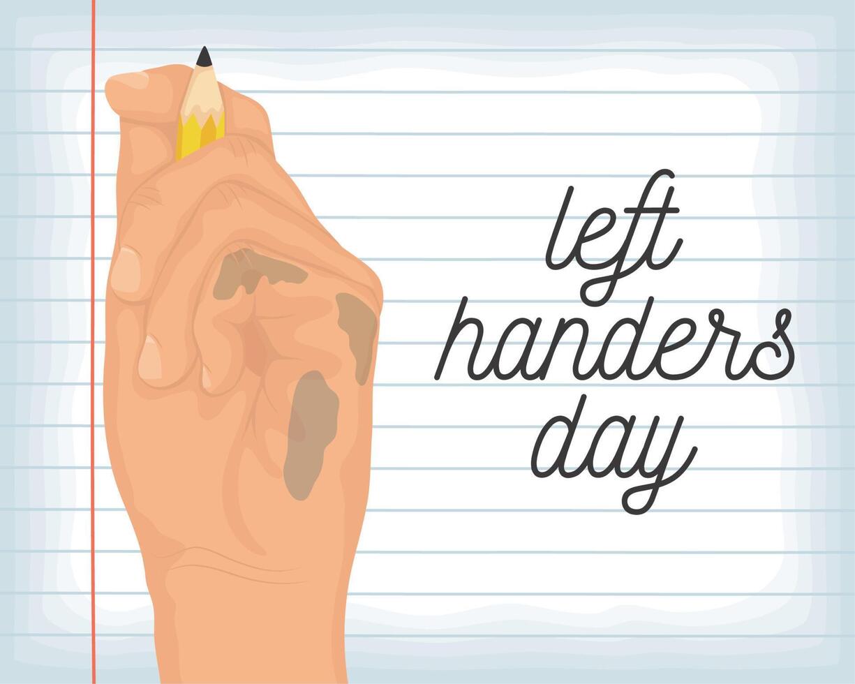 left handers day lettering postcard vector