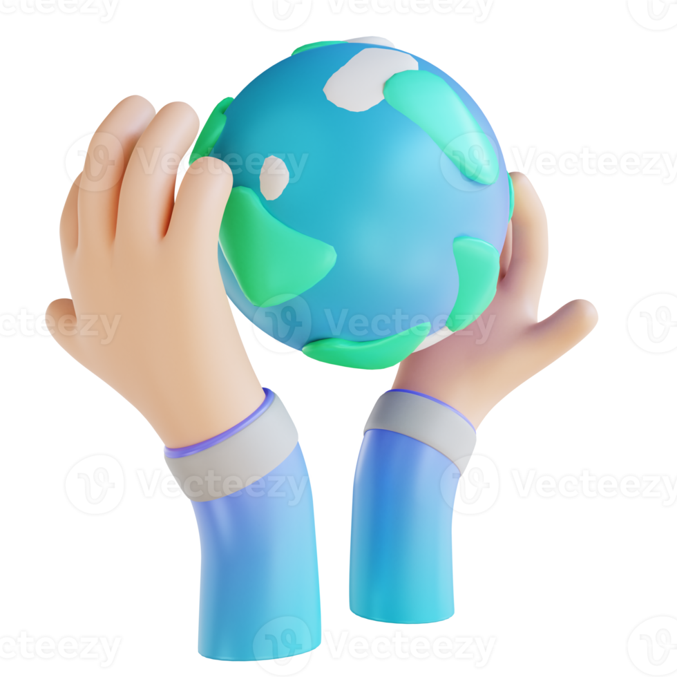 illustration 3d aime la terre et les mains png