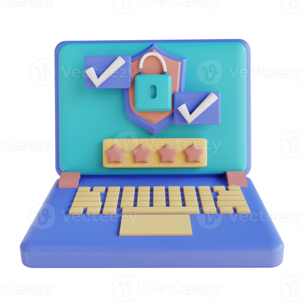 3D illustration laptop password is correct png