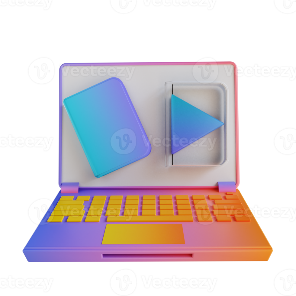 3D illustration colorful laptop and study online png