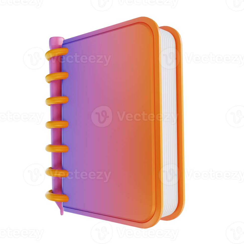 3D illustration colorful notebook and pencil png