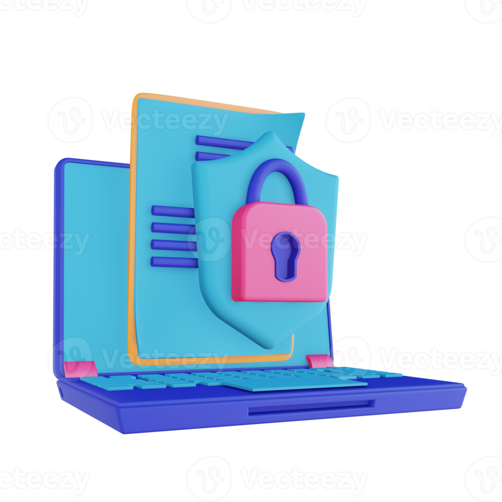 3D illustration document laptop security lock png