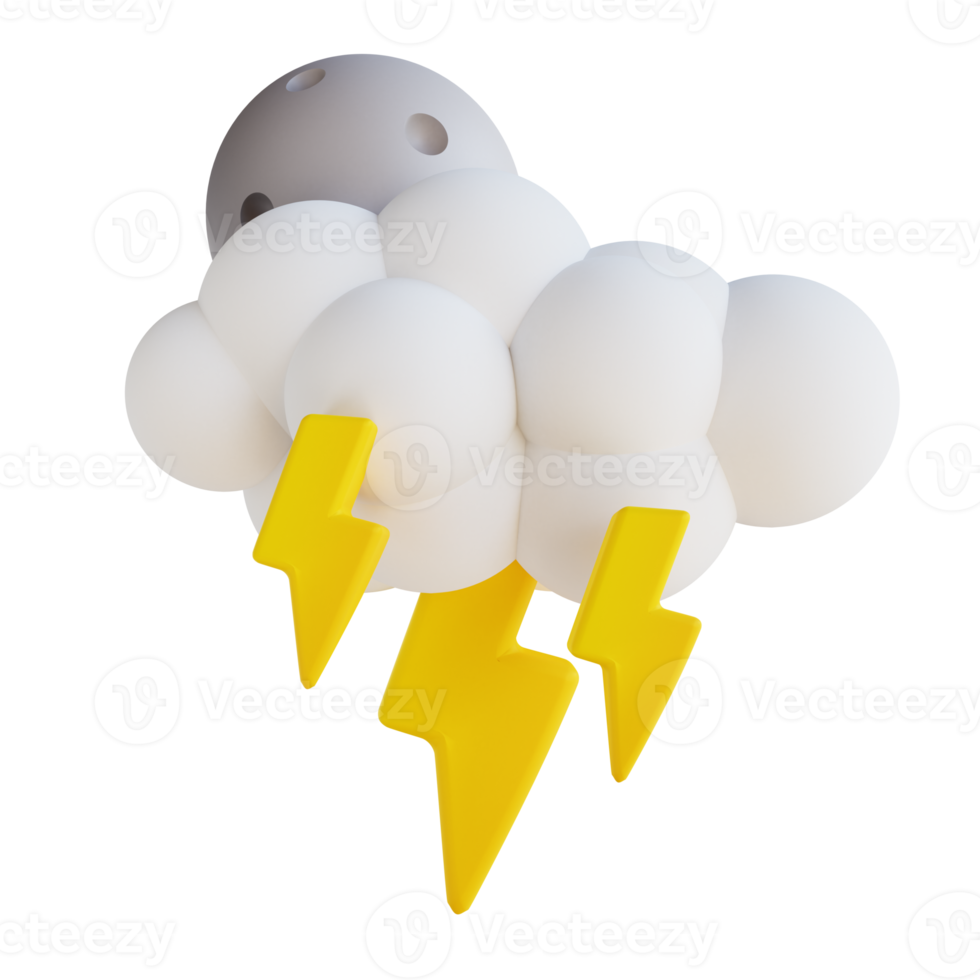 3D illustration cloudy night lightning png