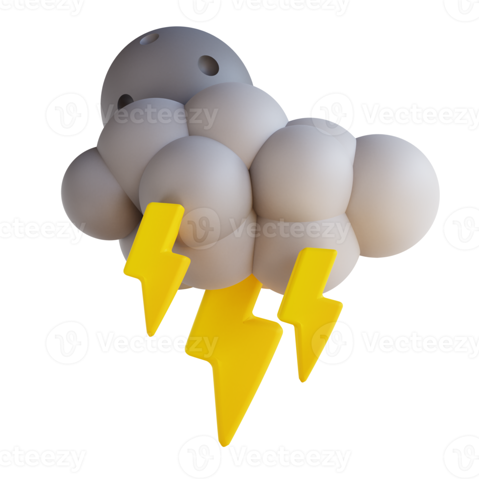 3D illustration cloudy night lightning png