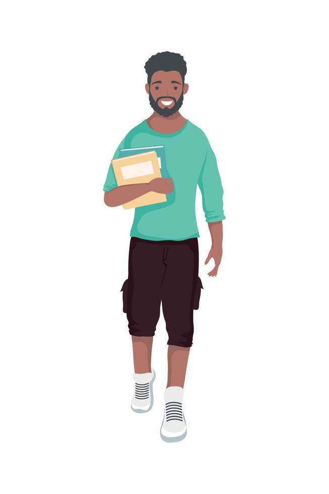 afro student boy walking vector