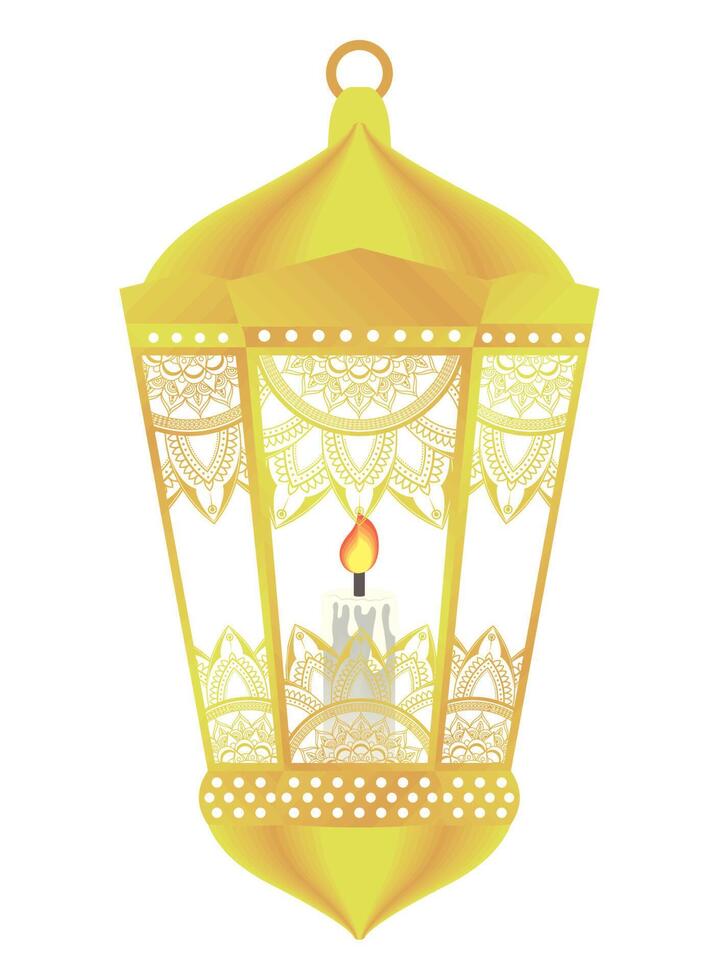 golden lantern with candle vector