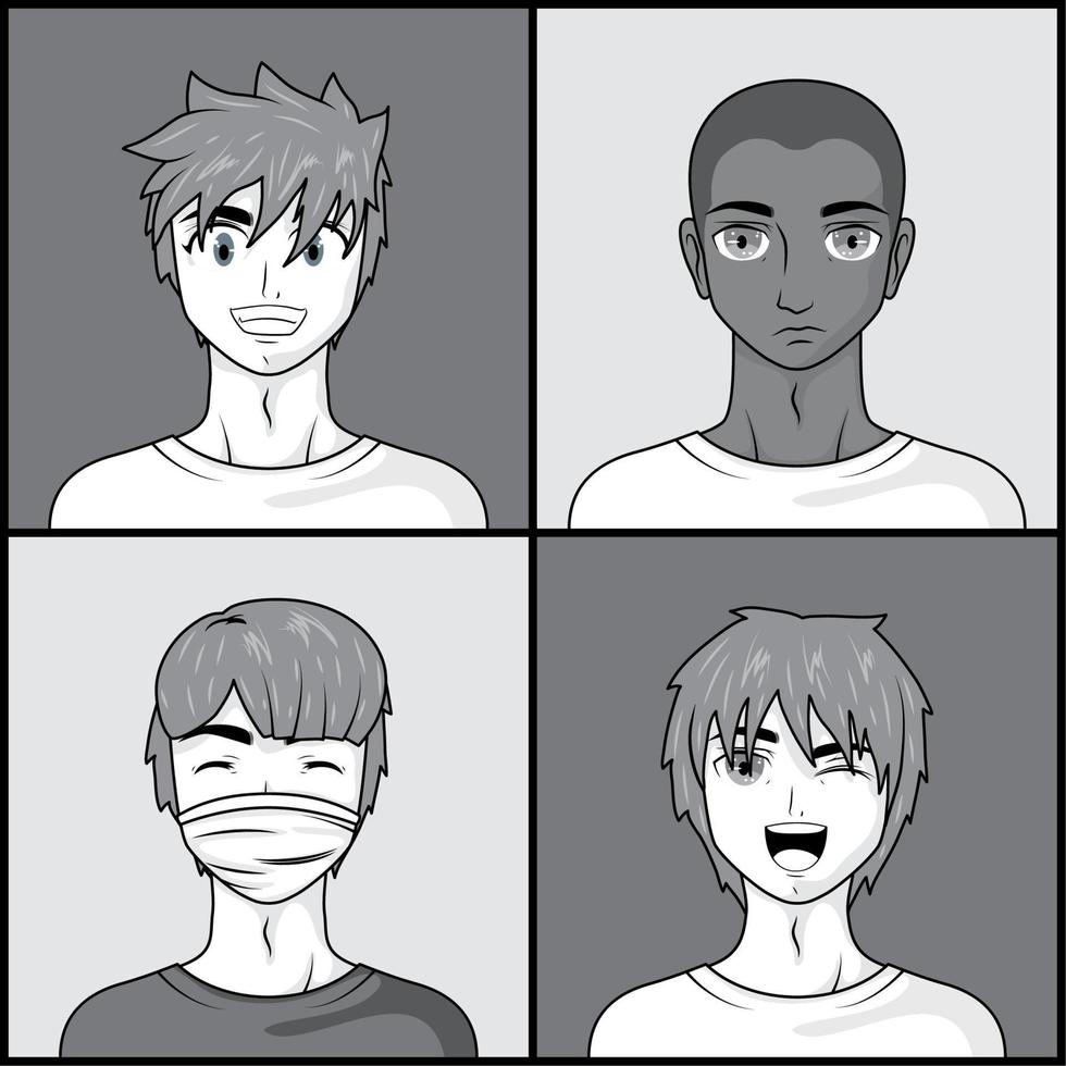 set manga boys vector