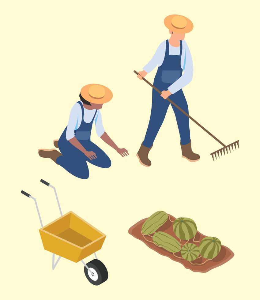 four isometric farming icons vector