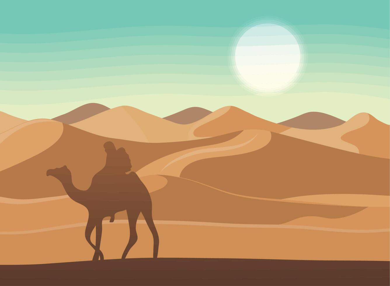 person in camel desert scene vector