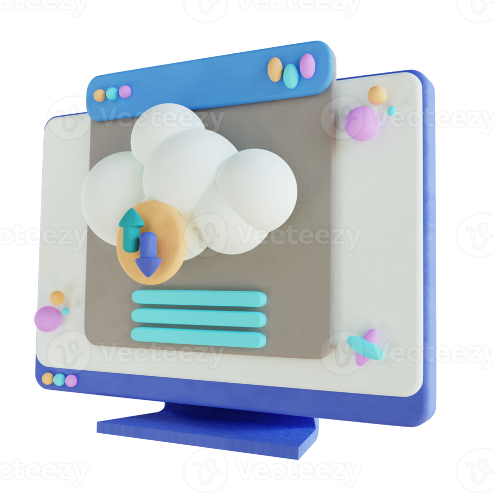 3D illustration computer and cloud download png
