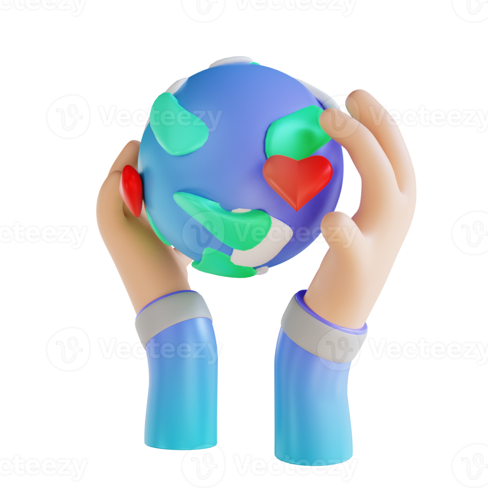 3D illustration love the earth and hands png