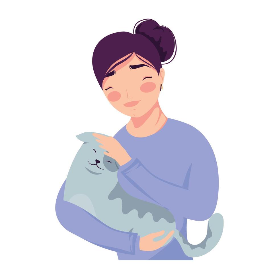 woman carrying cat vector