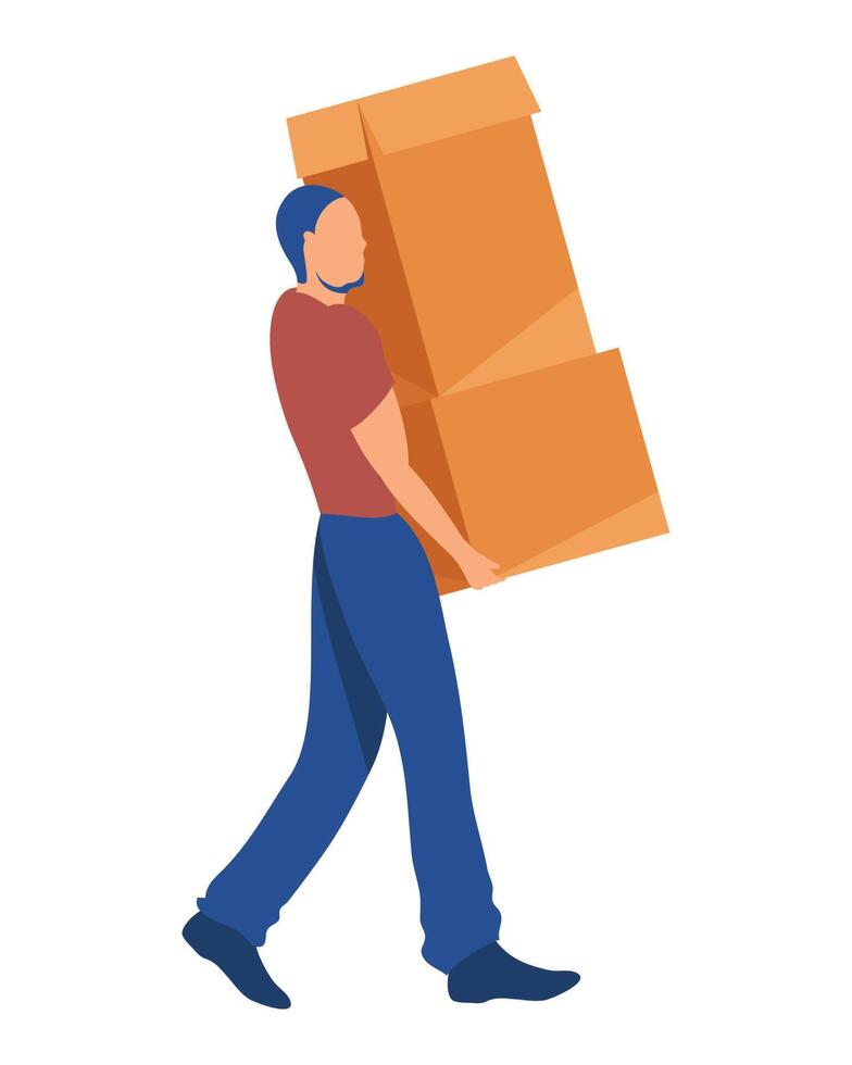 hombre levantando cajas de cartón vector