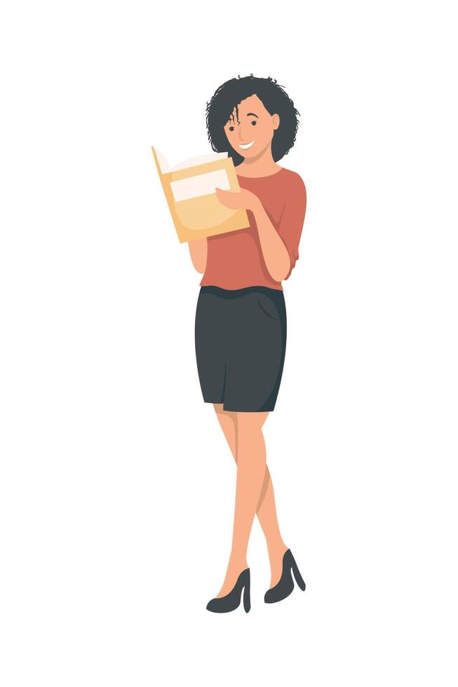 elegant student girl reading vector