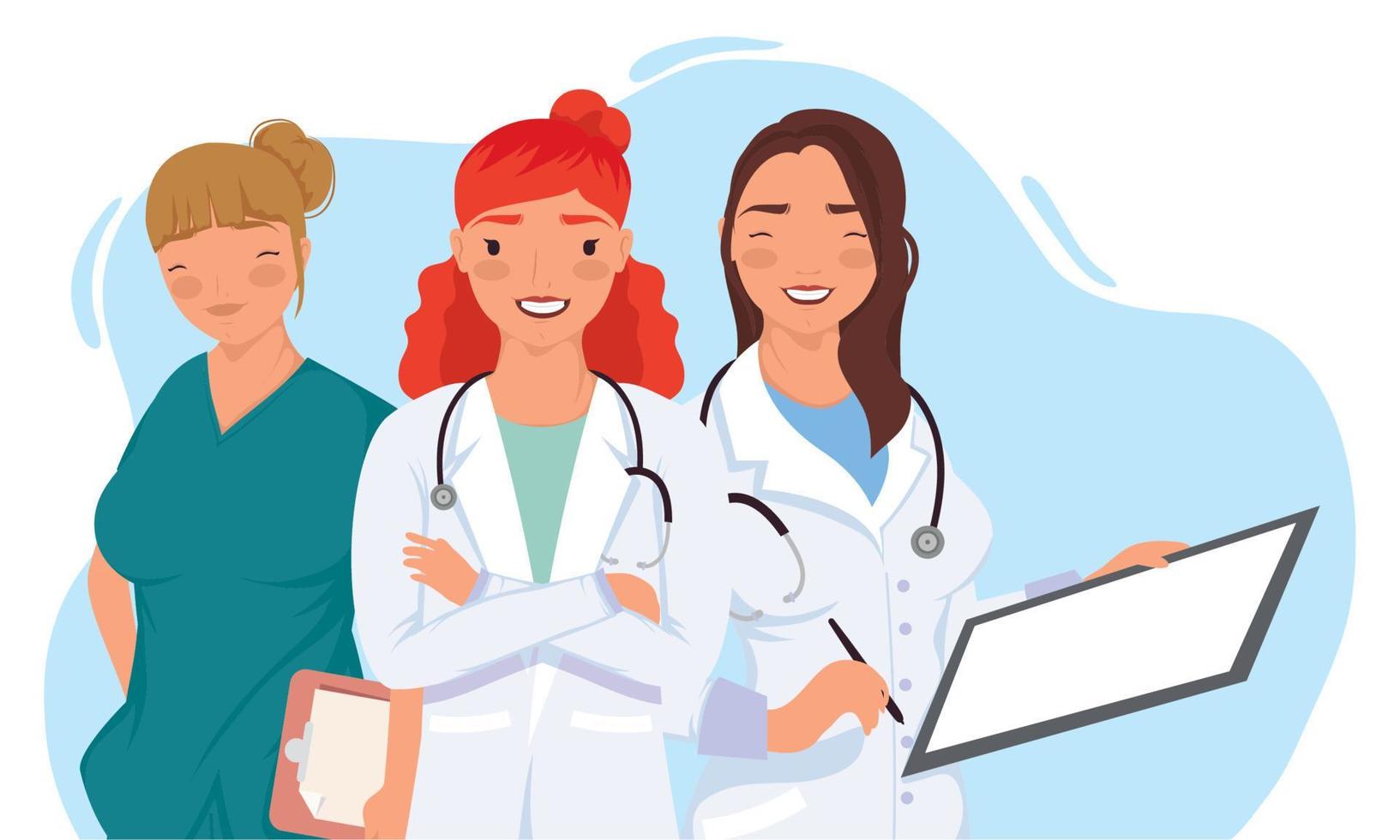 three female doctors staff vector