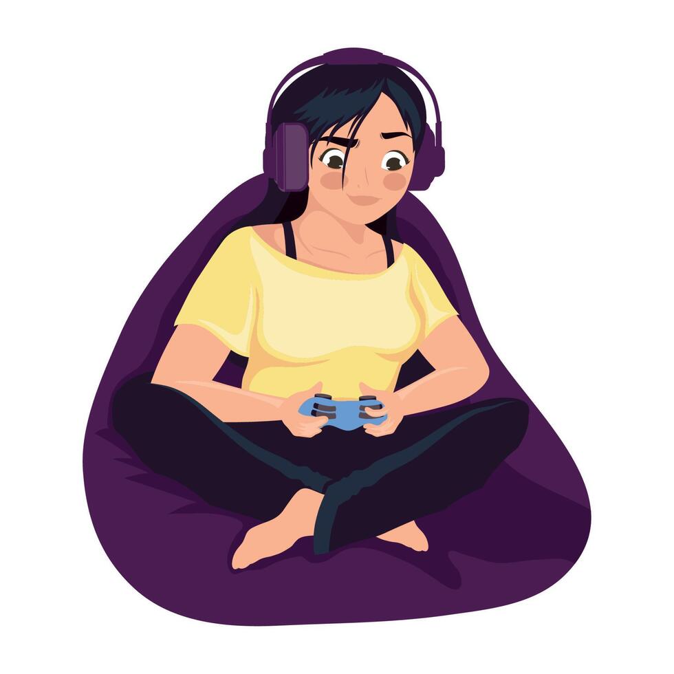 young girl playing video game vector