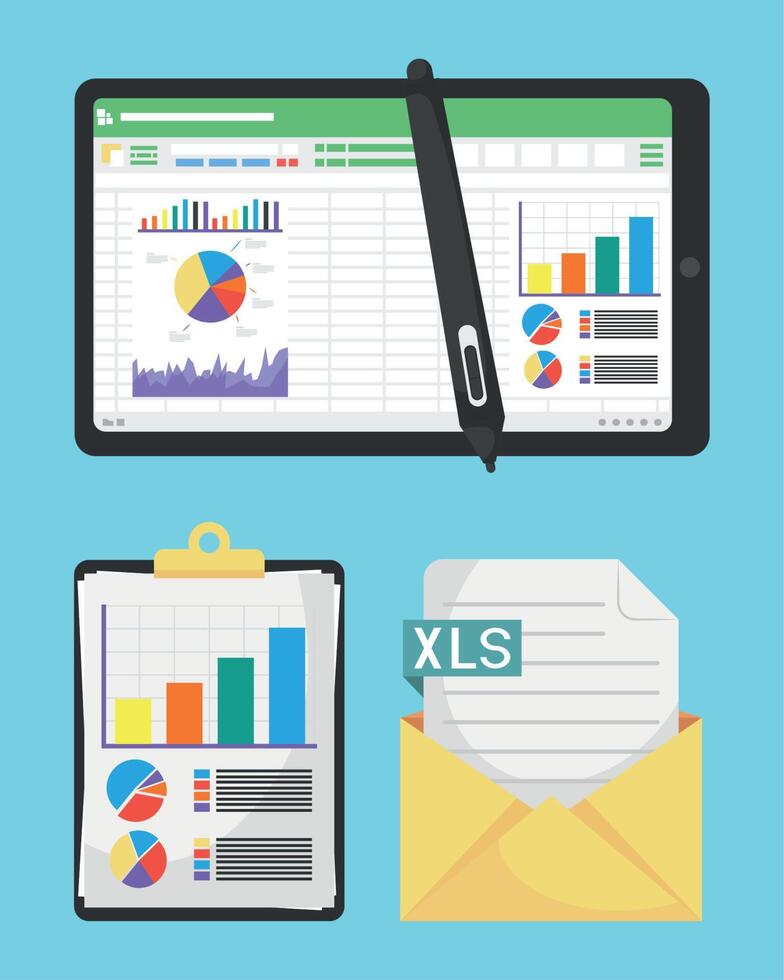 three spreadsheet documents icons vector