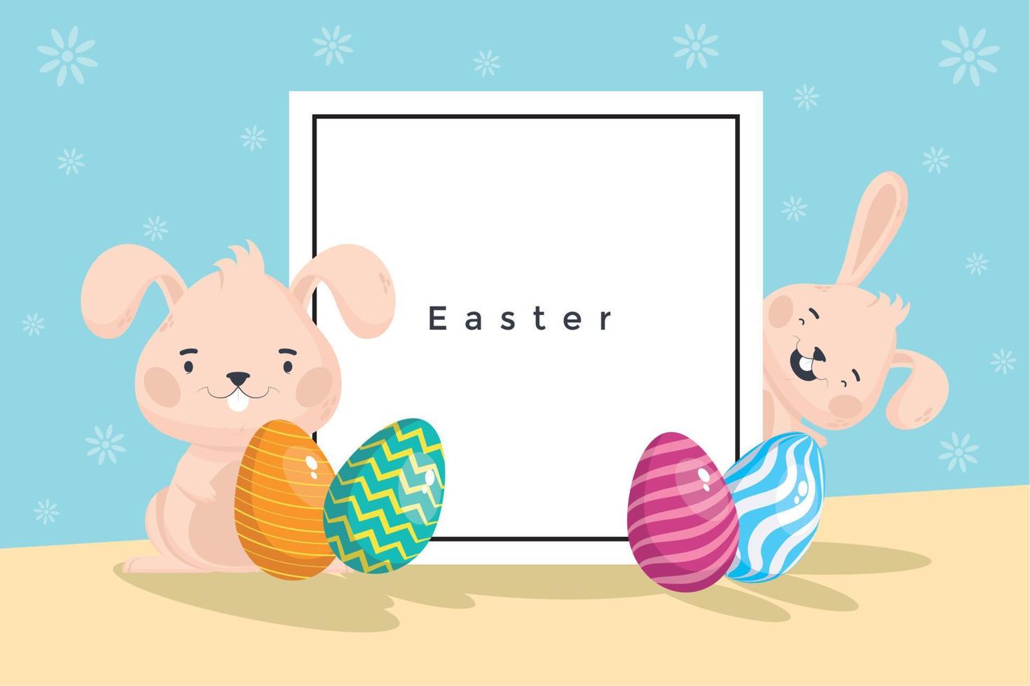 rabbits and eggs painted vector